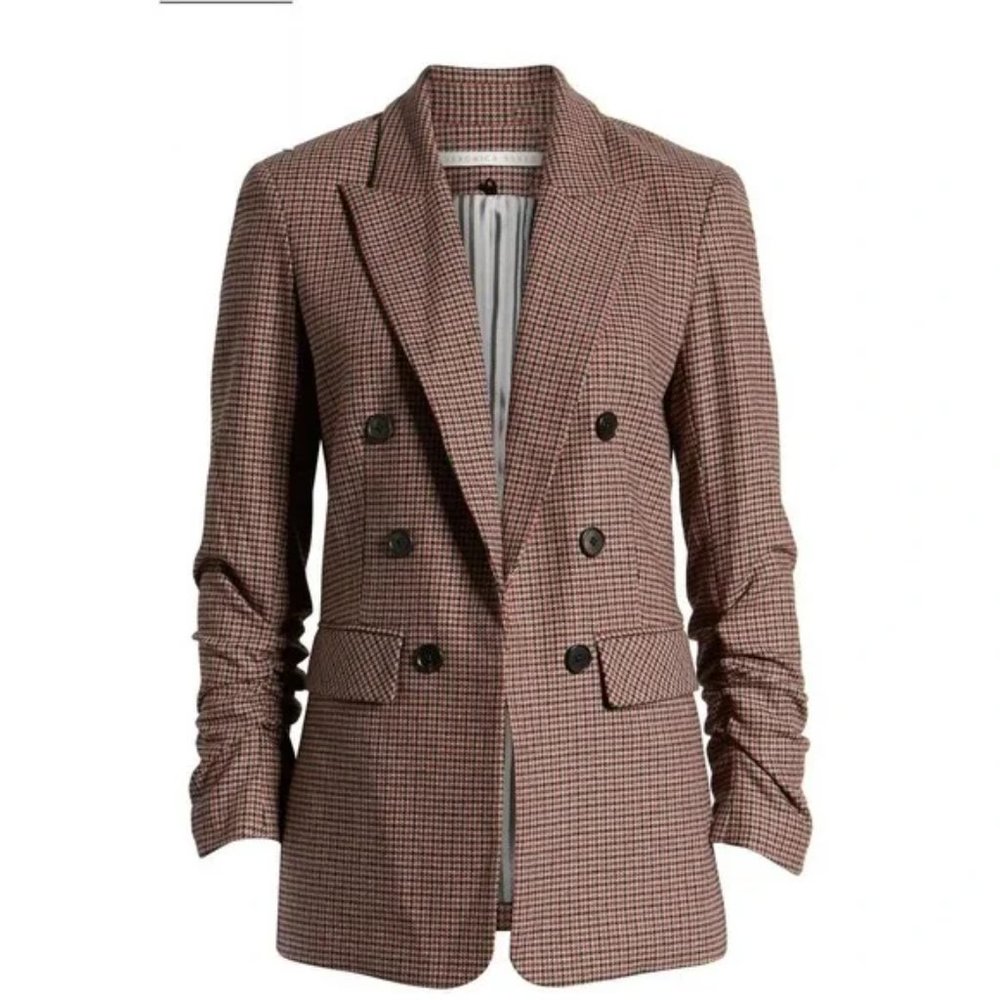 Veronica Beard Blazer Houndstooth Tweed Red Green Brown Beacon Dickey Jacket Sz6
